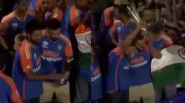 WATCH: Rohit Sharma, Virat Kohli passionately lift T20 World Cup trophy during open-bus parade