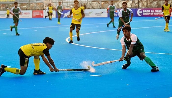 40317 9260809 updates - Pakistan: Pakistan thump Malaysia to reach Junior Hockey Asia Cup semi-finals - MUSCAT: Sufiyan Khan scored a hat-trick as Pakistan romped to a crushing 4-1 victory over Malaysia here on Sunday and qualified for the semi-finals of the ongoing 2024 Men’s Junior Hockey Asia Cup.